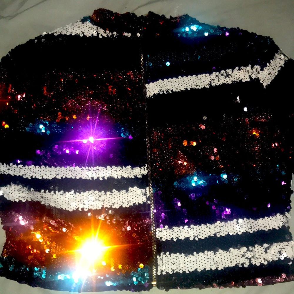 Multi color sequin crop long sleeve jacket